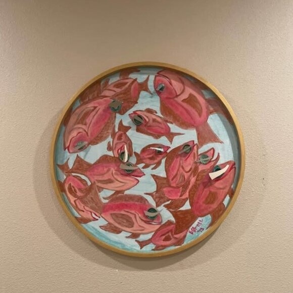 Original Ocean Debris Painting "Swimming in a Fish Bowl" 24 X 24 by Lisa Dill - Picture 2 of 3